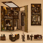 Detailed model of a Victorian-era interior with furniture and decorative items on a beige background