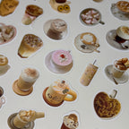 Collection of coffee and dessert stickers on a white background