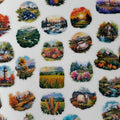 Collection of scenic and nature-themed stickers on a white background