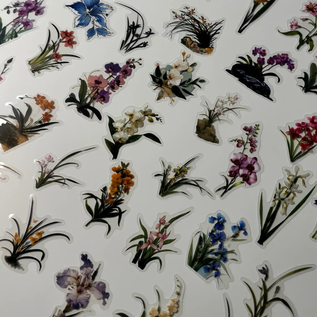 Collection of floral stickers on a white background