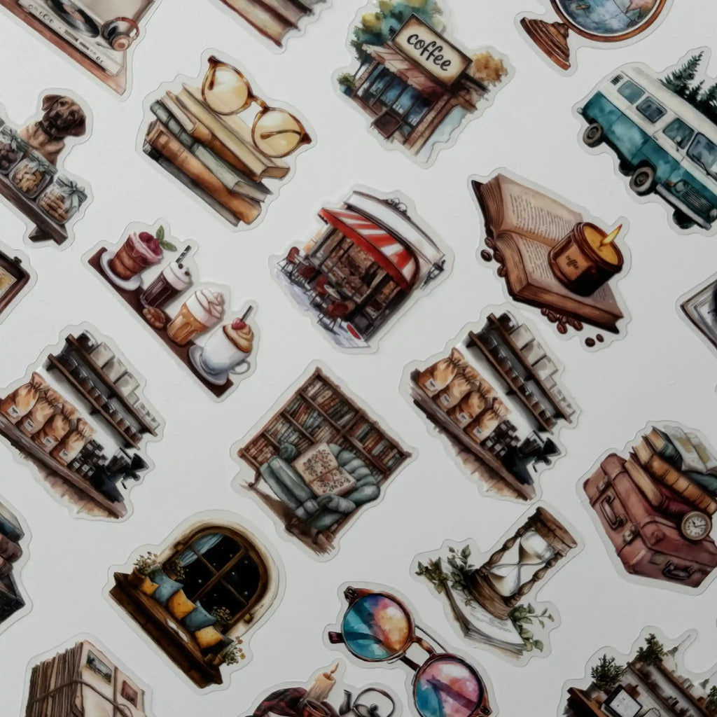 Pattern of small illustrations on a white background