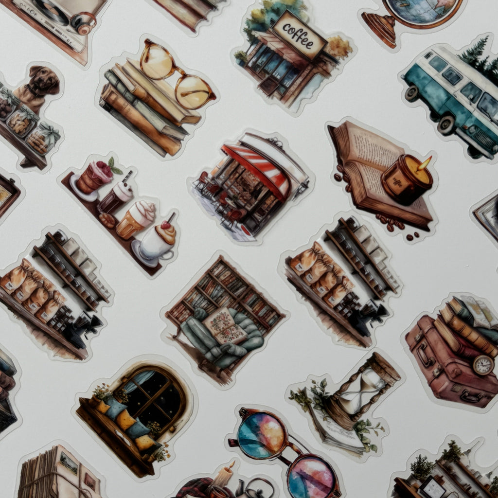 Pattern of small illustrations on a white background