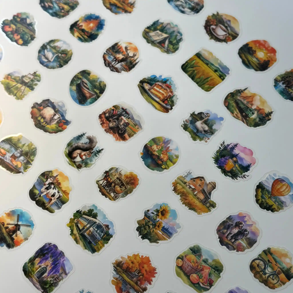 Collection of scenic stickers on a white background