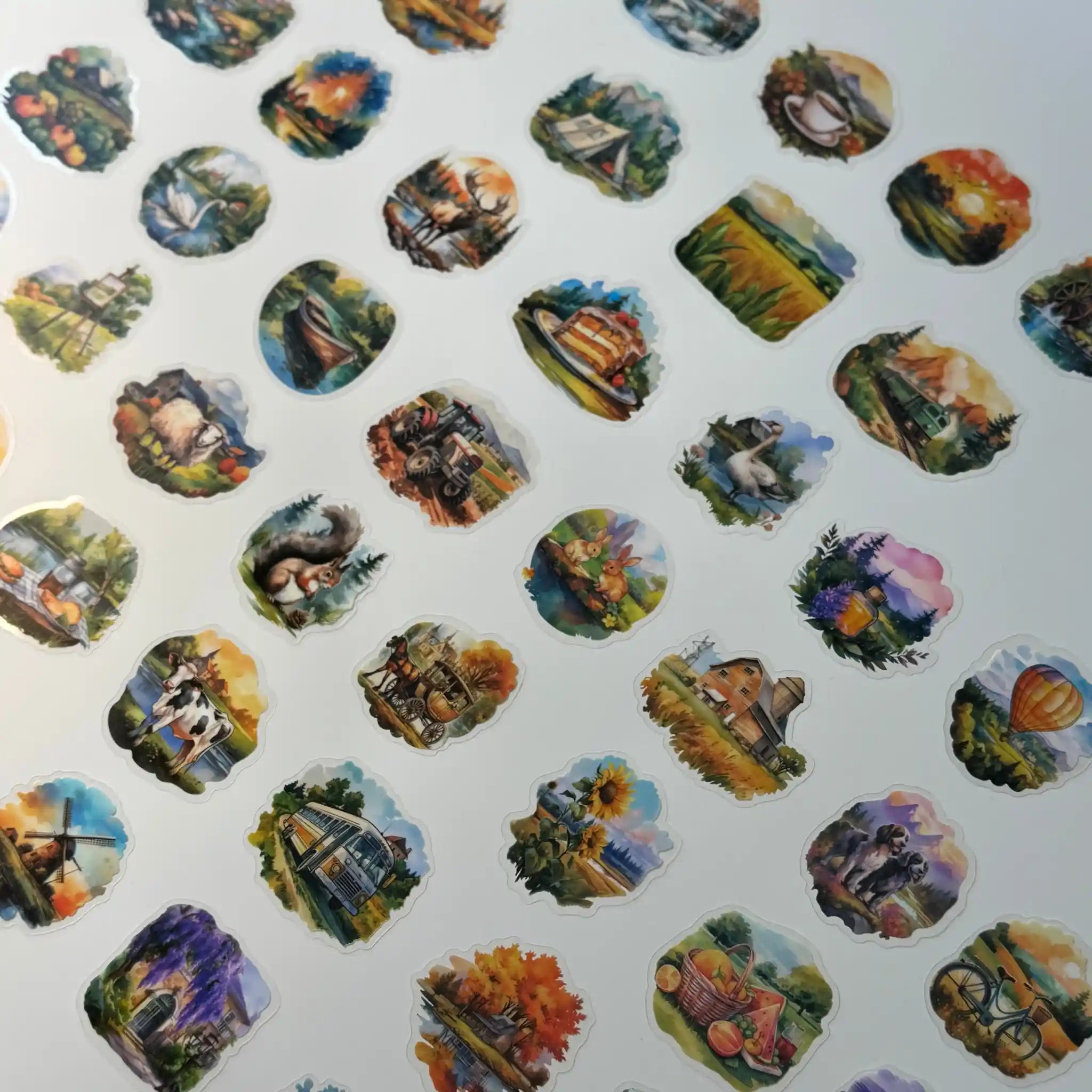 Collection of scenic stickers on a white background