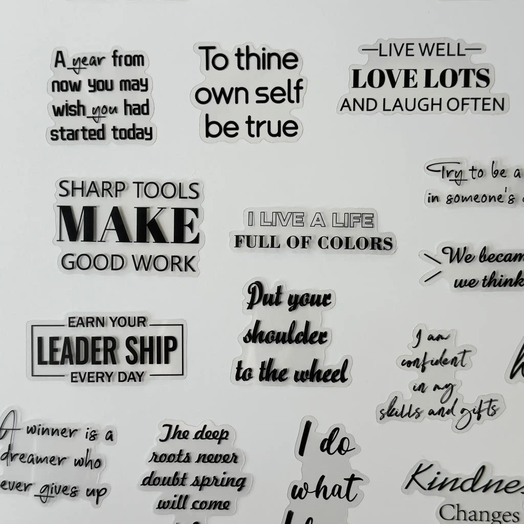 Collection of motivational phrases on a white background
