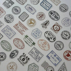 Collection of various vintage-style stamps on a white background