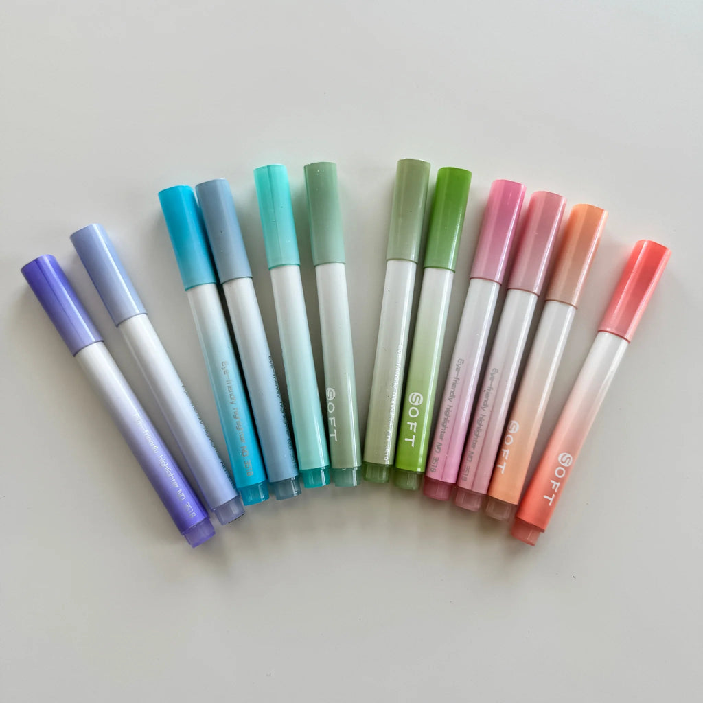Set of gradient markers in pastel colors on a white background